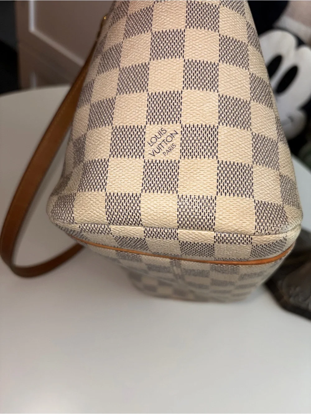 Louis Vuitton Damier Azur Canvas Shoulder Bag in Beige and Brown